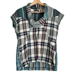 PRELOVED Handcut Anthro Upcycled Sleeveless Cowl Neck Plaid Top Sz XS
